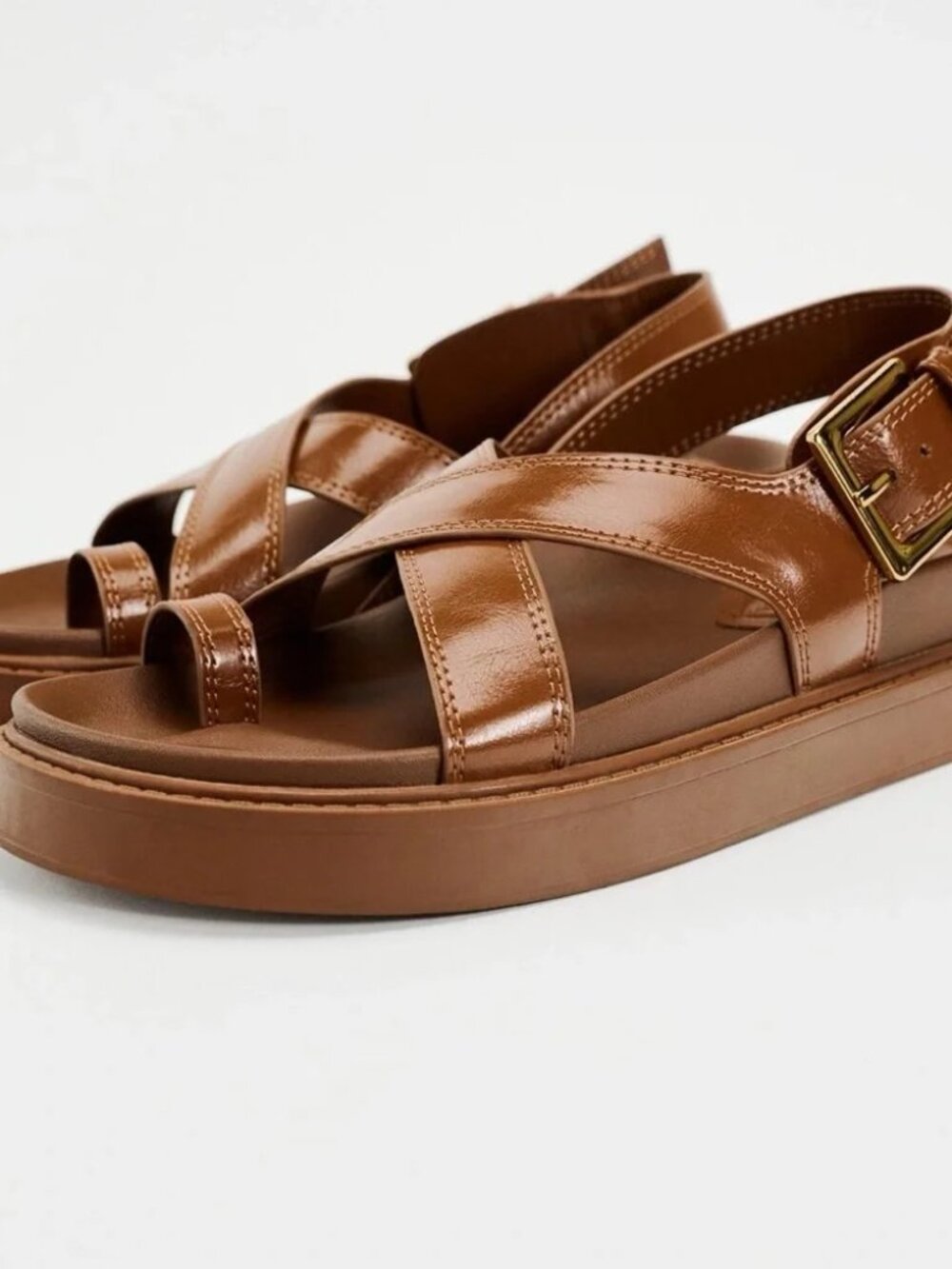 Zara Chunky Cross Strap Toe Loop Flat Sandals Size 38